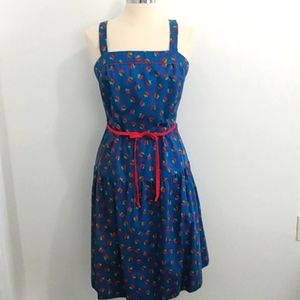 Alltogether fashion Swing Sundress blu/red cherry print 2 side pockets  knee lgt